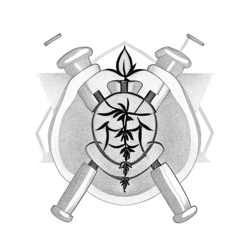 A minimalist tattoo of a dumbbell with a coffee bean and a weed leaf intertwined, symbolizing fitness and relaxation tattoo design idea