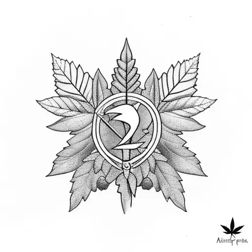 A minimalist tattoo of a dumbbell with a coffee bean and a weed leaf intertwined, symbolizing fitness and relaxation tattoo design idea