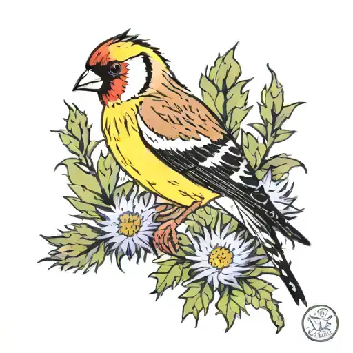 Goldfinch on a thistle flower tattoo design idea