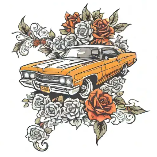 lowrider impala car lifted on hydraulics with flowers  tattoo design idea