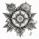 A trio of compass roses, each pointing in a different direction, representing the unique paths of the triplets, with blackwork style and ornate details tattoo design idea