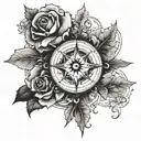 A trio of compass roses, each pointing in a different direction, representing the unique paths of the triplets, with blackwork style and ornate details tattoo design idea