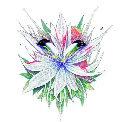 Raven with hellebore and red spider lilies in its mouth  tattoo design idea