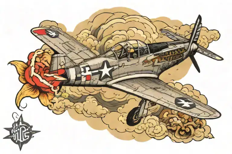 p-51 mustang flying tattoo design idea