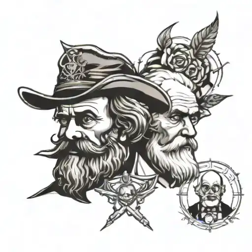 mixture of karl marx and adam smith tattoo design idea