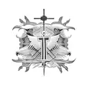 eagle with cross and 3 wise monkeys tattoo design idea