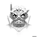 Snatcher Sega CD characters in a cyberpunk setting.  Turning their face to the right.  tattoo design idea