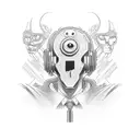 Snatcher Sega CD characters in a cyberpunk setting.  Turning their face to the right.  tattoo design idea