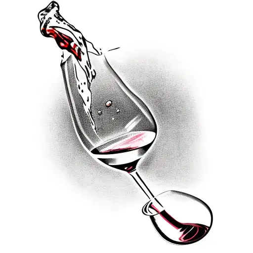 woman drinking wine from a chalice that is pouring out wine wine is flowing down her ford and falling into rose tattoo design idea