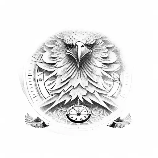 eagle next to a grandfather clock tattoo design idea
