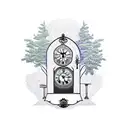 trees around a grandfather clock tattoo design idea