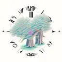 trees around a grandfather clock tattoo design idea