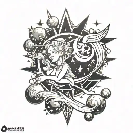 venus and neptune planets stars and nebulas tattoo design idea