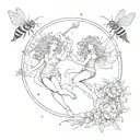 venus and neptune line mistic and bees flying tattoo design idea