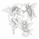 venus and neptune line mistic and bees flying tattoo design idea