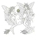 venus and neptune line mistic and bees flying tattoo design idea