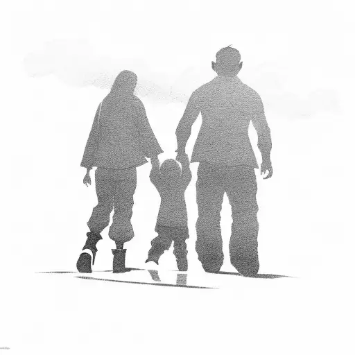 Open road with a silhouette of a family holding hands tattoo design idea