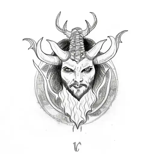 witchcraft themed tattoo with full lunar cycle, horned god and sigil of Lucifer tattoo design idea