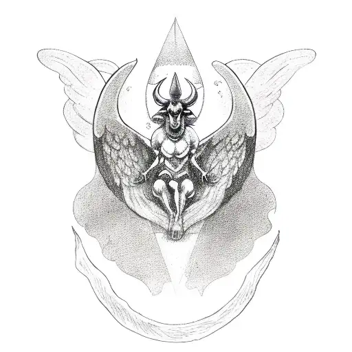 Baphomet with moon cycle in background tattoo design idea