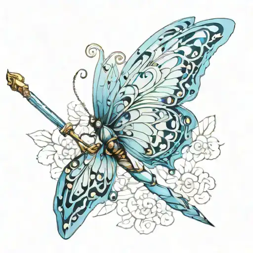 blue butterfly with sword as its body  tattoo design idea
