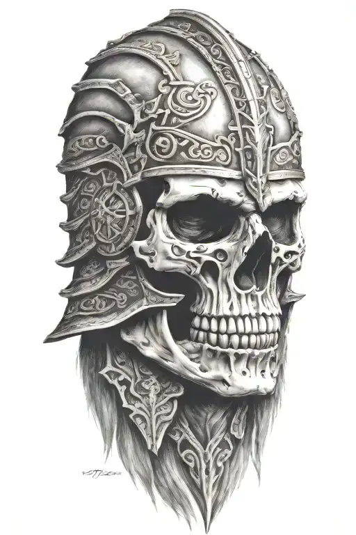 warrior Norse skull face side profile tattoo design idea