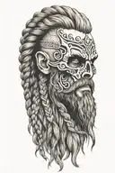 Viking skull long braid hair, beard tattoo design idea