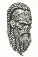 Viking skull long braid hair, beard tattoo design idea