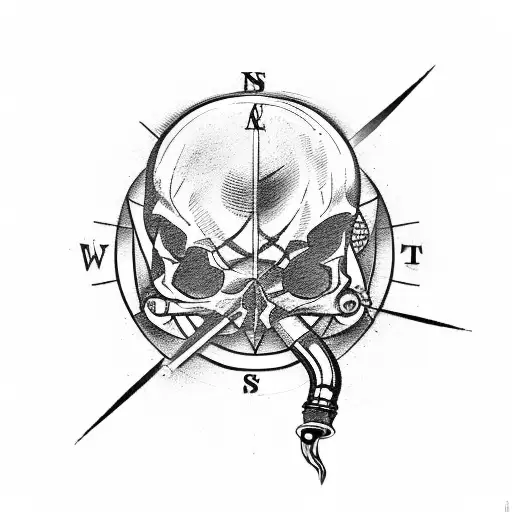 A pipe welder welding together a skull and a compass tattoo design idea