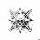 A pipe welder welding together a skull and a compass tattoo design idea