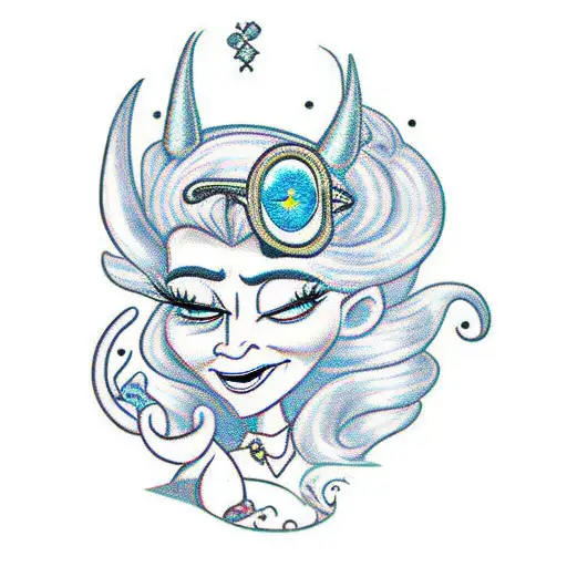 Design of Princess Bean from the series Disenchantment with typical Madrid dress and sunglasses tattoo design idea