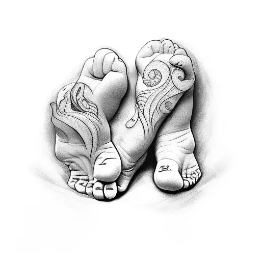 newborn feet's with god of war Keatos  tattoo design idea