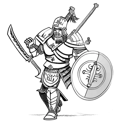 trojan warrior with sword and helmet simple tattoo design idea
