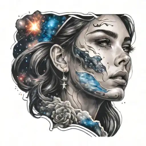 beautiful face woman with galaxy tattoo design idea