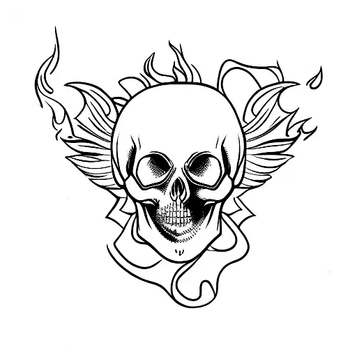 A black and grey tattoo of a nurse's skull surrounded by flames tattoo design idea