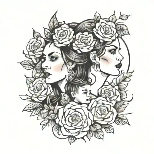a mother of two daughters and a son  tattoo design idea
