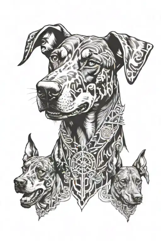 doberman cerberus tattoo design idea