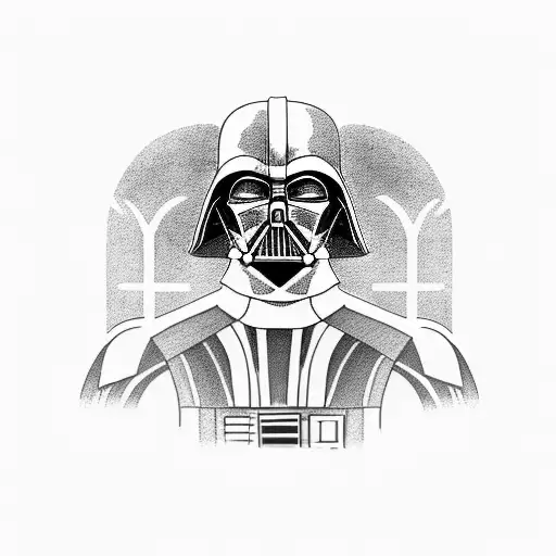 A dotwork portrait of Darth Vader riding a motorcycle tattoo design idea