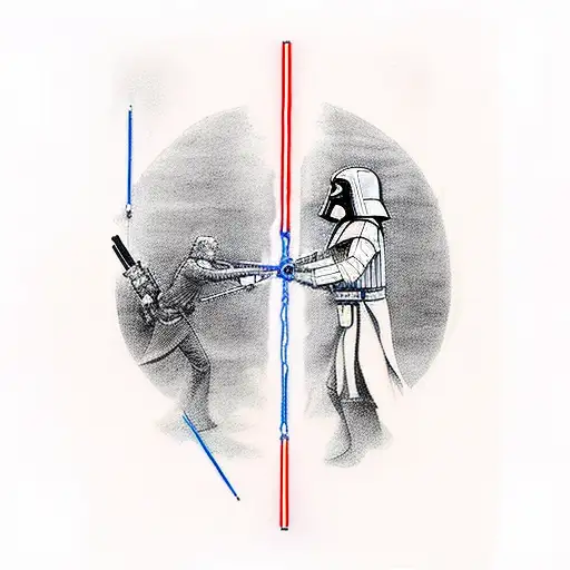 Lightsaber duel between Darth Vader and Luke Skywalker tattoo design idea