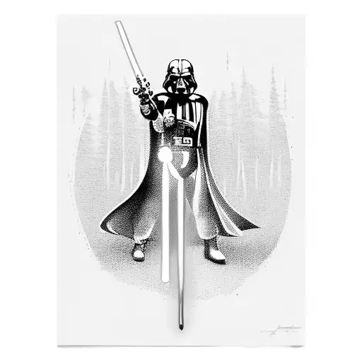 Lightsaber duel between Darth Vader and Luke Skywalker tattoo design idea