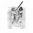 Lightsaber duel between Darth Vader and Luke Skywalker tattoo design idea