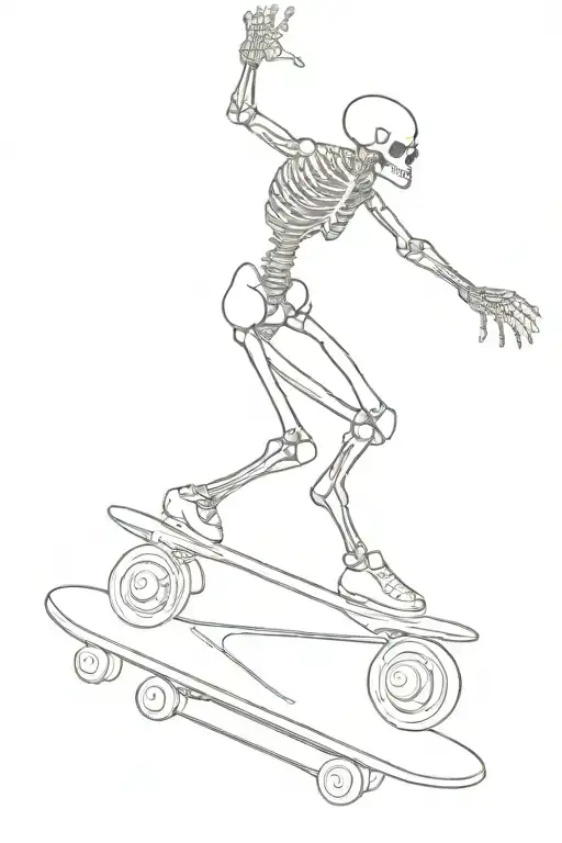 skeleton riding a Skate, the skeleton should be spinning a Basketball on one finger of one hand tattoo design idea