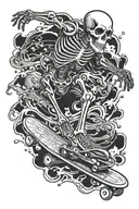 skeleton riding a Skate, the skeleton should be spinning a Basketball on one finger of one hand tattoo design idea