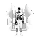 muhammed ali siloutette with some of his greatest quotes around it tattoo design idea