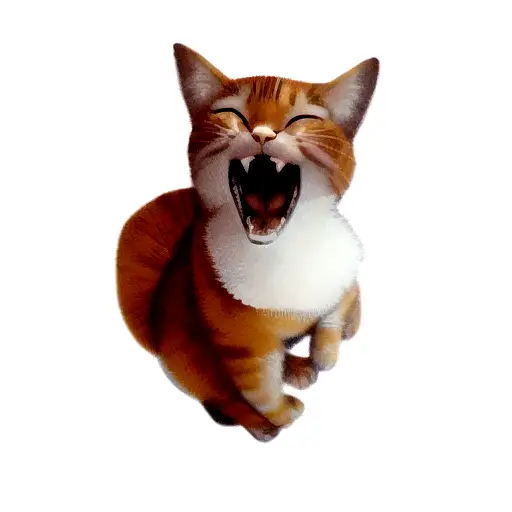 a orange cat roaring like a leon surrounded by paper balls flying tattoo design idea