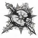 Nautical compass with a ship wheel and anchor intertwined, symbolizing your love for sailing and the Navy, skulls and bo tattoo design idea