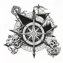 Nautical compass with a ship wheel and anchor intertwined, symbolizing your love for sailing and the Navy, skulls and bo tattoo design idea