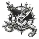 Nautical compass with a ship wheel and anchor intertwined, symbolizing your love for sailing and the Navy, skulls and bo tattoo design idea