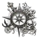Nautical compass with a ship wheel and anchor intertwined, symbolizing your love for sailing and the Navy, skulls and bo tattoo design idea