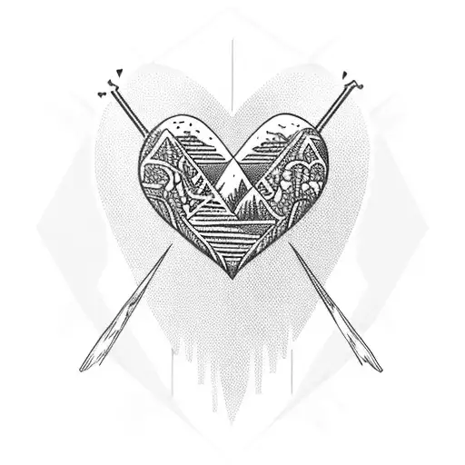 heart beat mountains tattoo design idea