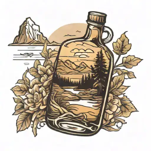 whiskey bottle with Washington landscape inside tattoo design idea